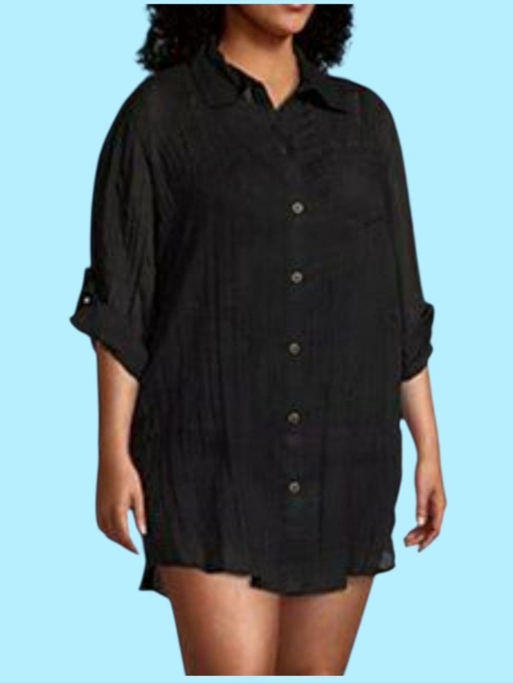 NWT JCPenney's Mynah Black Crinkle Swim Coverup ~XS